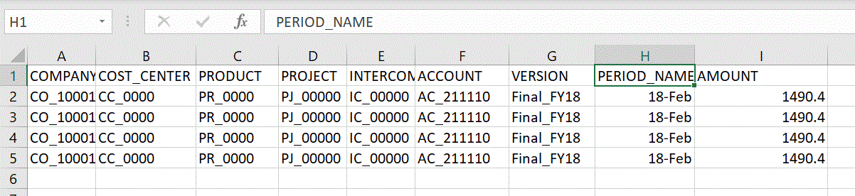 Immagine che mostra le intestazioni dimensione in un file di testo.