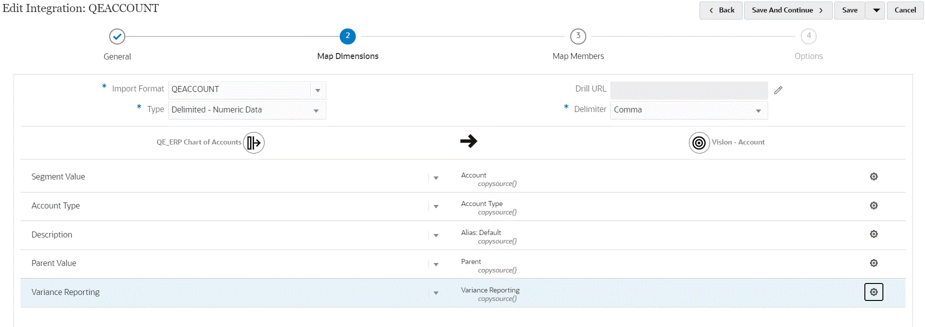 Immagine che mostra la pagina Mappa dimensioni.