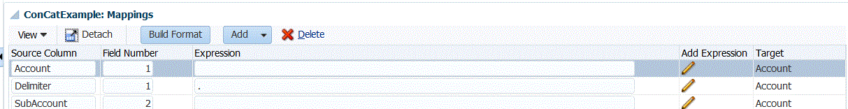 Immagine che mostra le colonne di origine concatenate per un sistema di origine basato su file