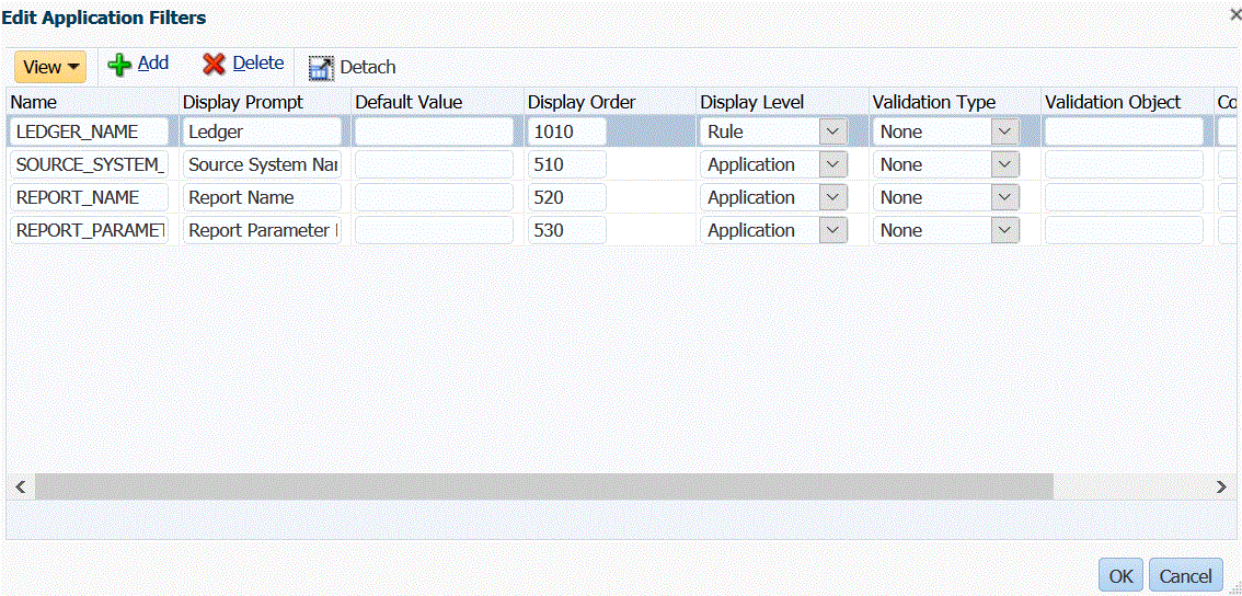 Immagine che mostra la schermata Modifica filtri applicazione.