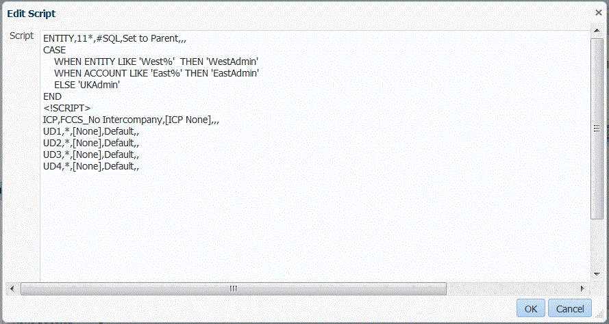 Immagine che mostra la schermata Modifica script