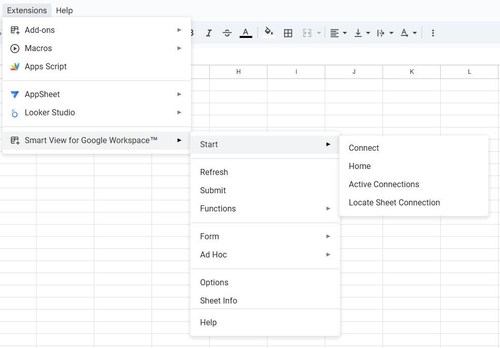 Smart View for Google Workspace visibile nel menu Estensioni