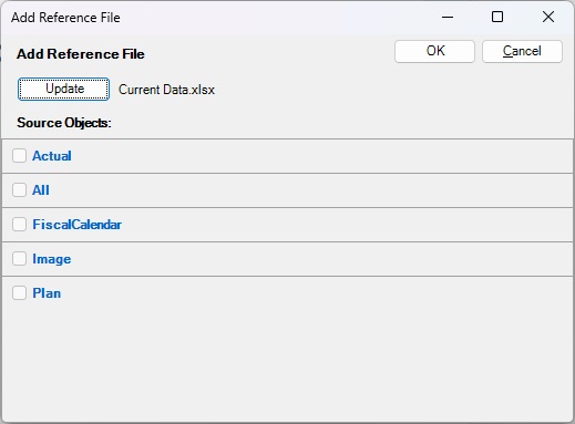 Finestra di dialogo Aggiungi file di riferimento, con cinque intervalli con nome del file di riferimento selezionato che possono essere registrati come contenuto disponibile per il doclet.