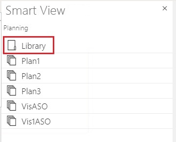 Pannello di Smart View con l'opzione Libreria selezionata