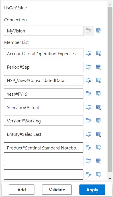 Pannello Costruzione guidata funzioni compilato per la funzione HsGetValue