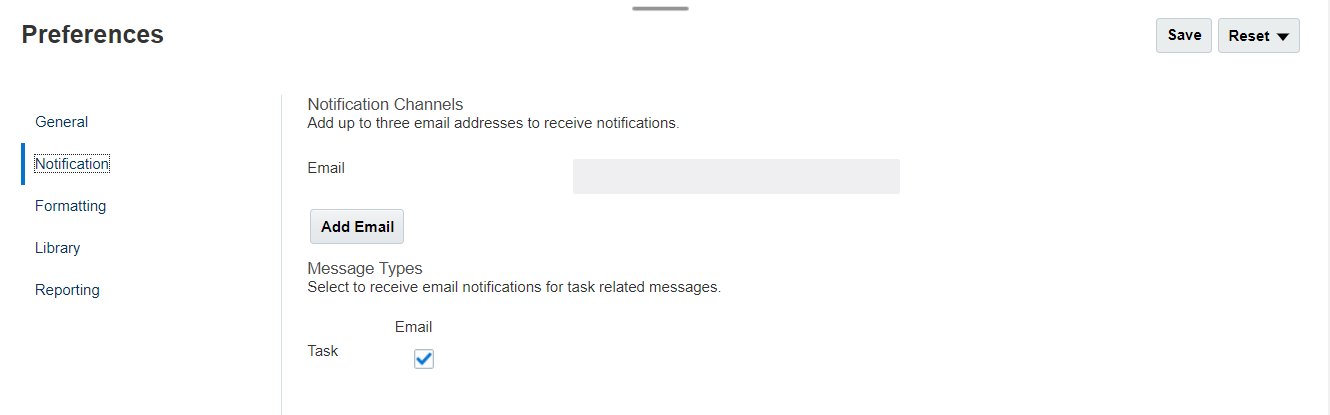 La scheda Notifica nella finestra di dialogo Preferenze viene utilizzata per impostare indirizzi e-mail aggiuntivi per ricevere le notifiche.