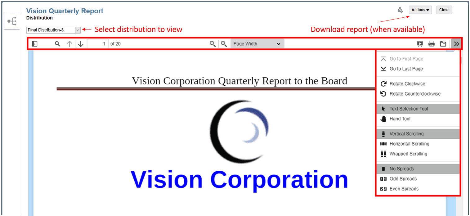 screenshot che mostra il visualizzatore delle distribuzioni, in cui sono evidenziate le aree come sopra descritte.