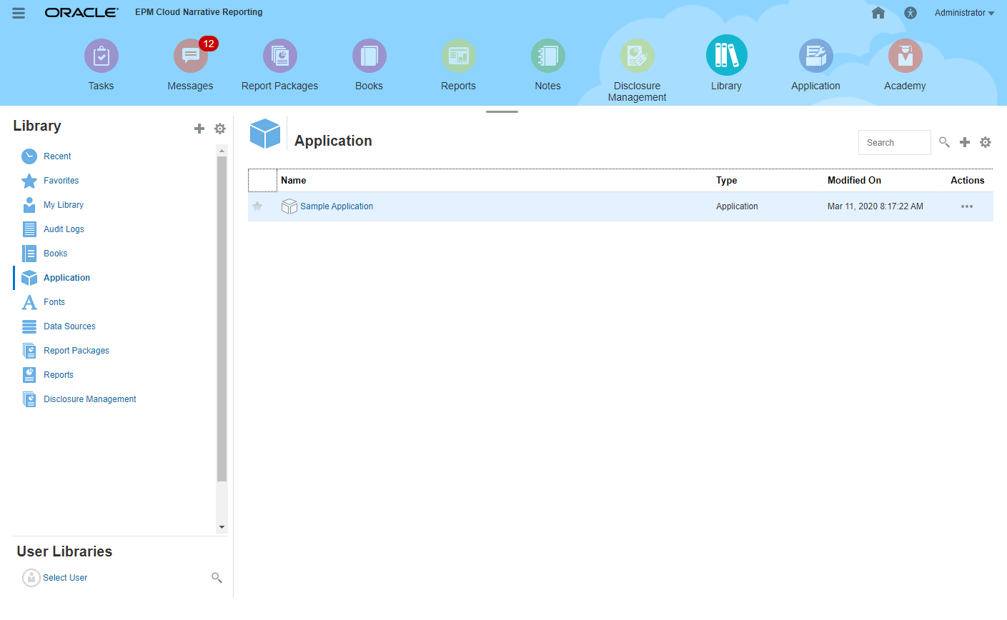 Fare clic su Crea in Applicazione personalizzata per creare un'applicazione nuova vuota.