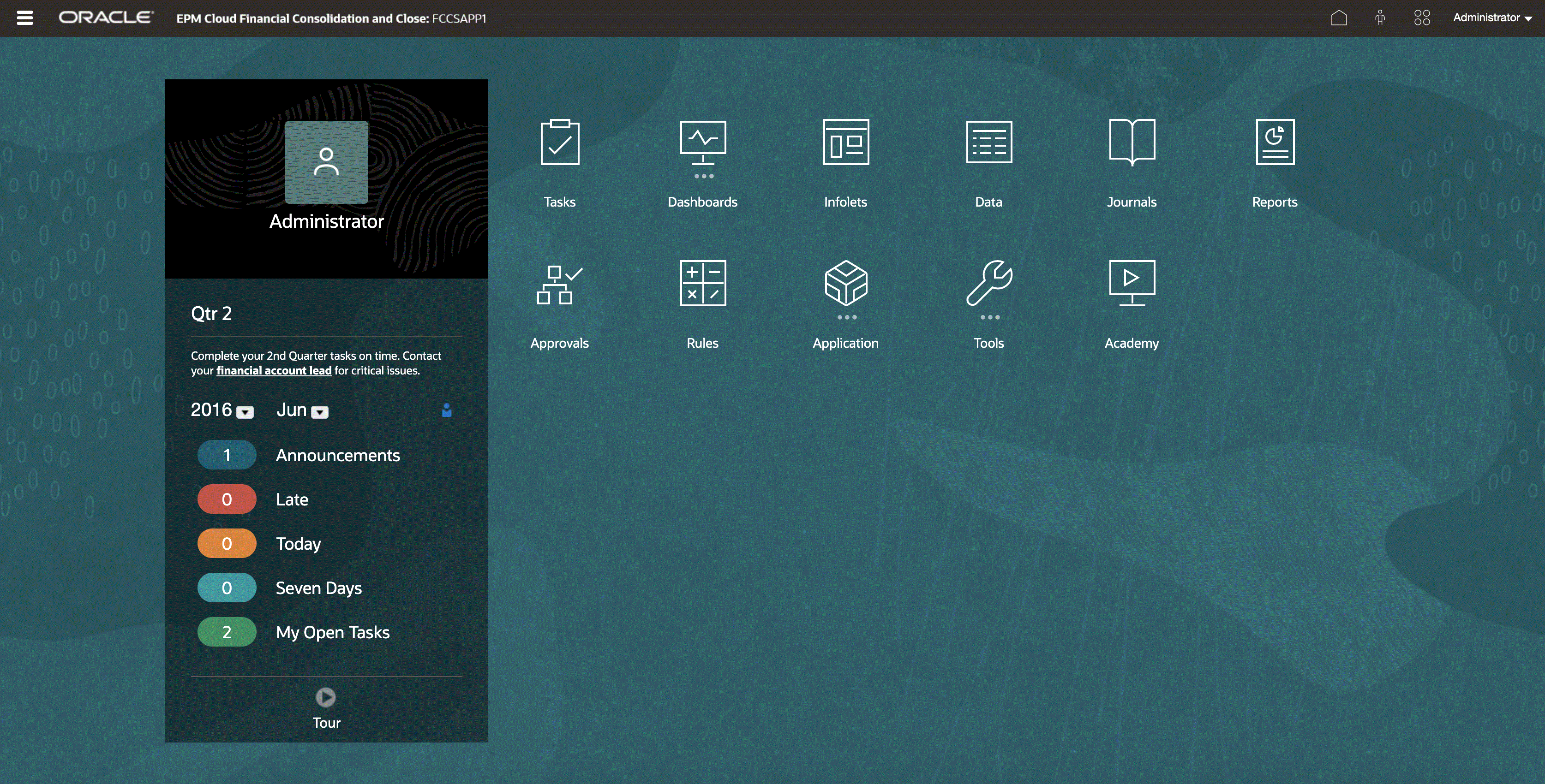 Home page con il tema Redwood predefinito