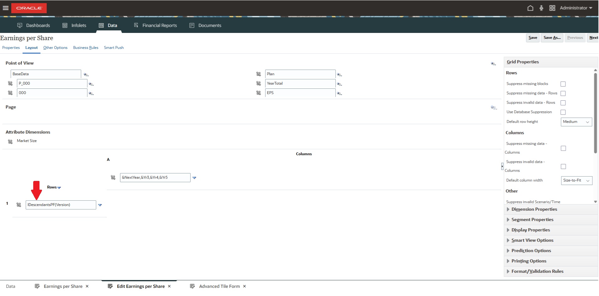 Screenshot della funzione IDescendantsPF utilizzata nel designer di form