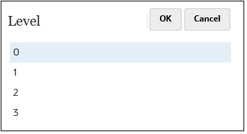 Finestra di dialogo Livello con zero selezionato