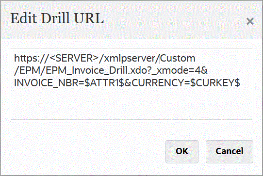 Immagine che mostra la pagina Modifica URL drilling.