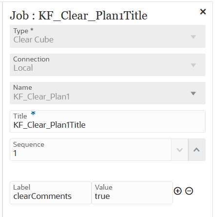 Immagine che mostra il job Cancella cubo con parametri di cancellazione commenti.