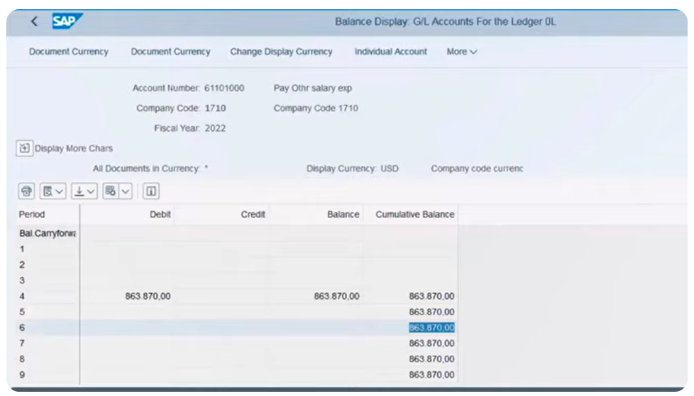 Immagine che mostra i dettagli di un conto General Ledger SAP.