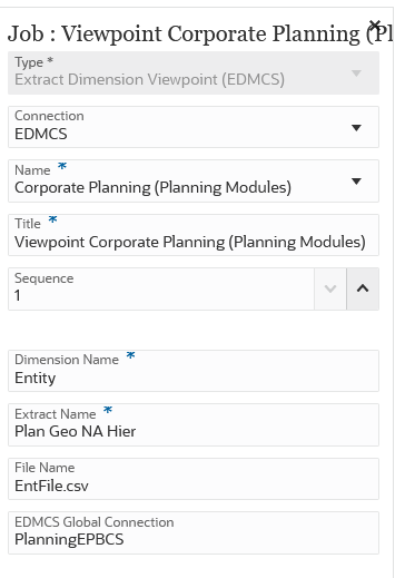 Immagine che mostra un job di tipo Angolazione vista dimensione estrazione (EDMCS).
