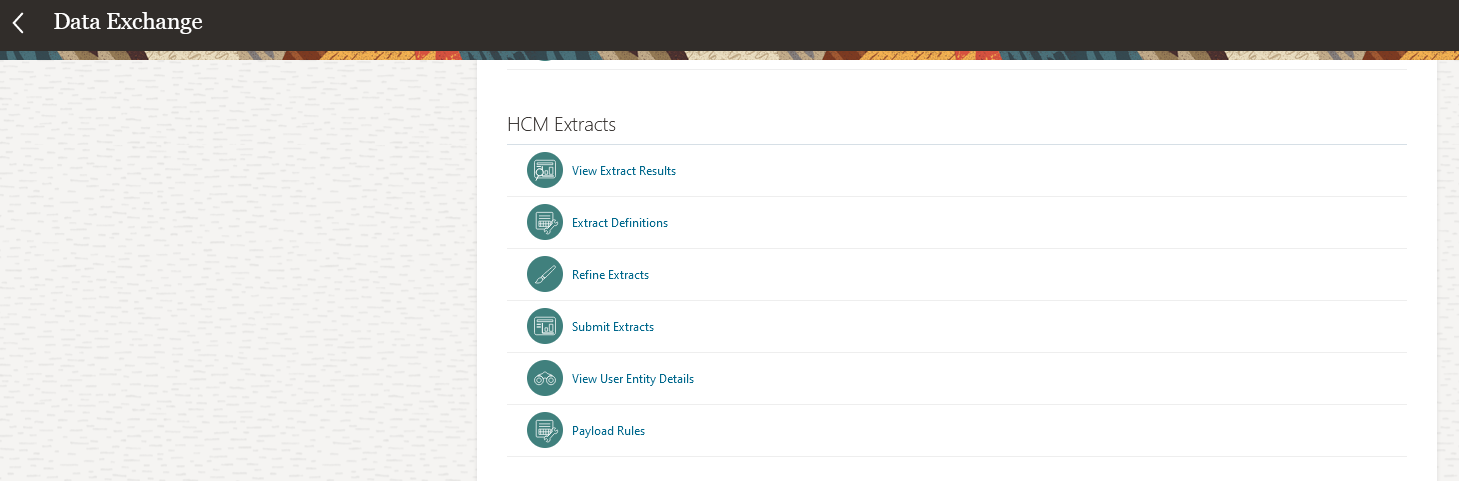 Immagine che mostra le opzioni Estrazioni HCM.