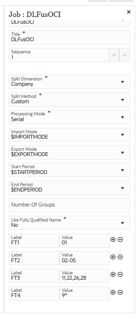 Tipo di job Integrazione con Smart Split per la dimensione suddivisa impostata per la suddivisione in base a "Societ&agrave;" e il metodo di suddivisione "Custom".