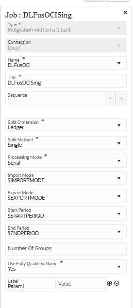 Immagine che mostra il tipo di job Integrazione con Smart Split per la dimensione suddivisa impostata per la suddivisione in base a "Libro contabile"