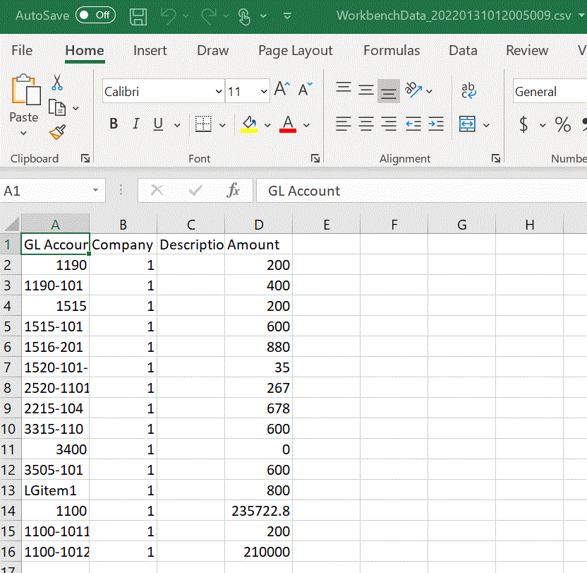 L'immagine mostra un file di dati di cui è stata eseguita l'esportazione in Excel.