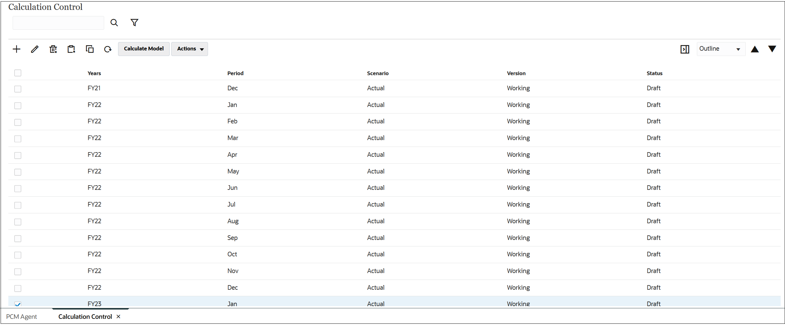 計算要求の結果が表示されている「計算コントロール」画面
