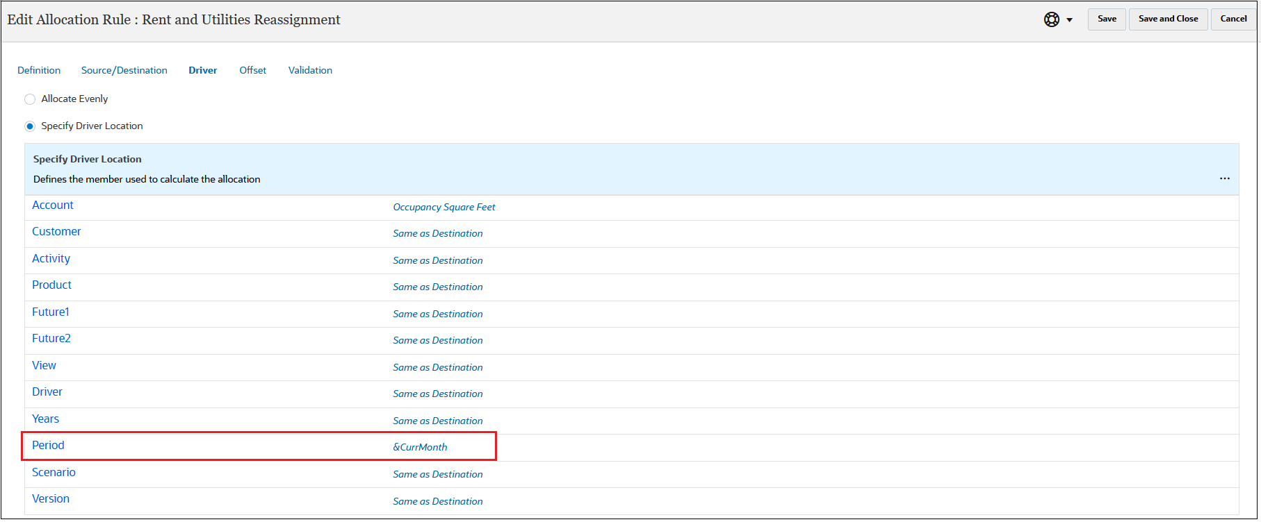 Periodディメンションで使用される代替変数として表示されている$CurrMonth