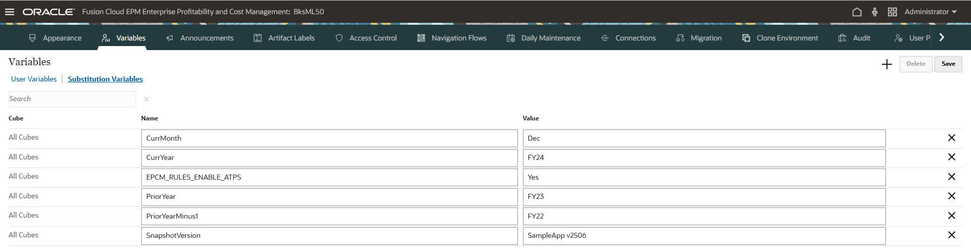 「代替変数」タブ