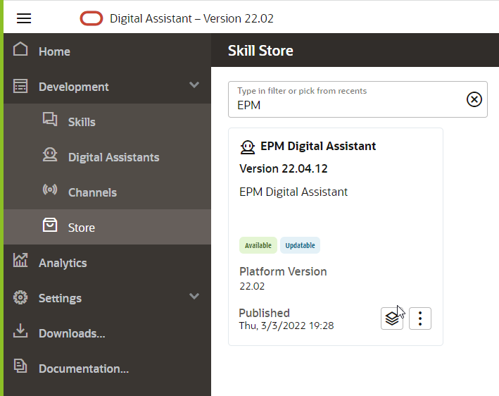 スキル・ストアからのEPM_DigitalAssistantのプル