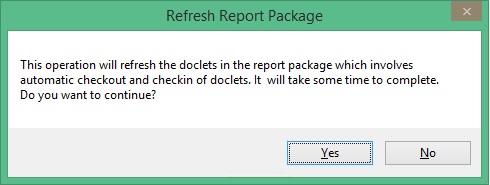 処理に時間がかかる場合があることを知らせる「レポート・パッケージのリフレッシュ」警告メッセージ。