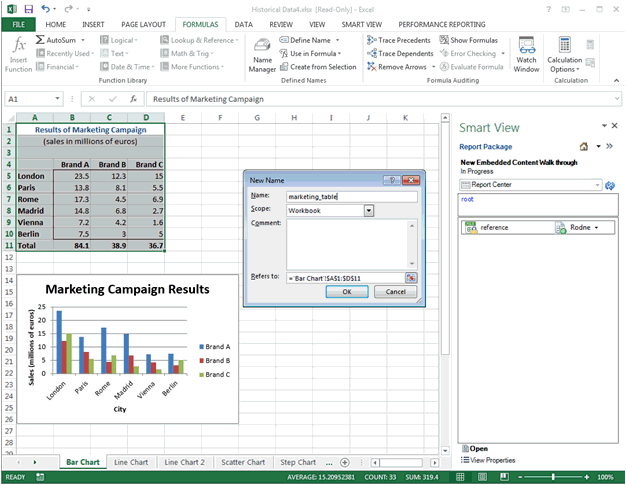 Microsoft Office Excelスプレッドシート内の埋込みコンテンツ。