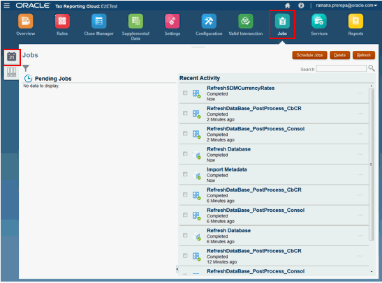 保留中のジョブおよび最近の完了したジョブのアクティビティが表示されます。