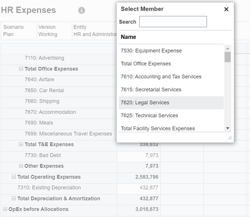 追加できるメンバーのリストが表示されているメンバー・セレクタの例