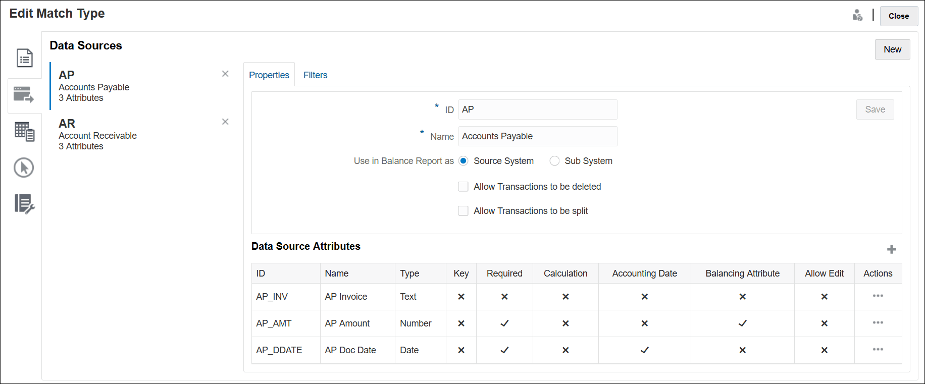 일치 유형 데이터 소스 편집