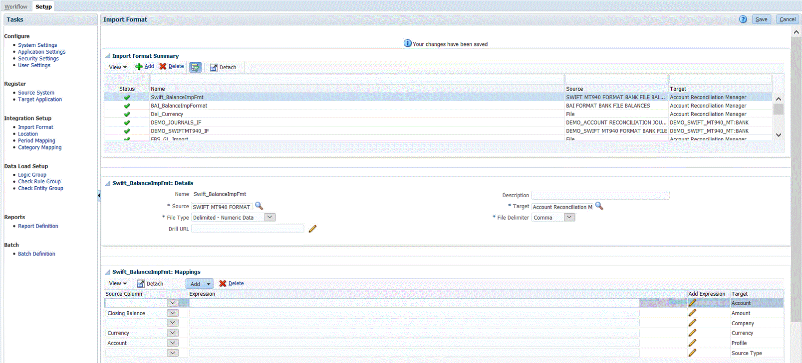 SWIFT MT940 형식 은행 잔액에 대한 임포트 형식 표시 이미지