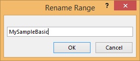 MySampleBasic이라는 새 이름이 입력된 범위 이름 바꾸기 대화상자