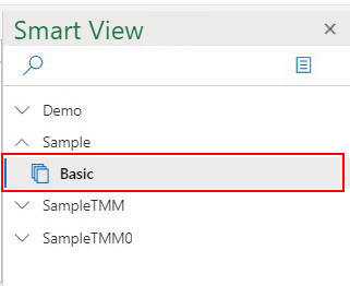 Smart View 패널에서 선택한 Basic 큐브를 표시합니다.