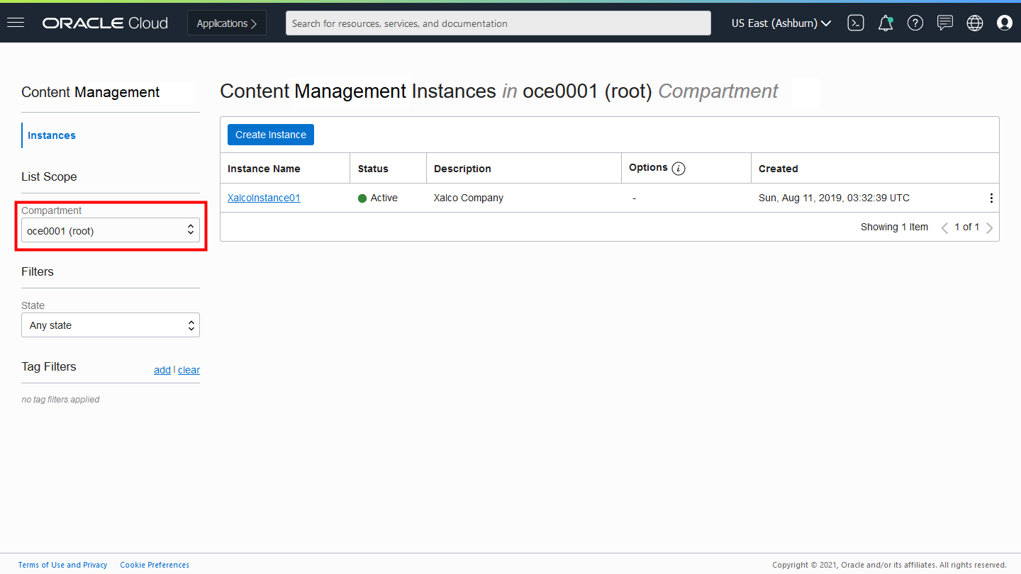 pagina Content and Experience instances met compartimentselectie