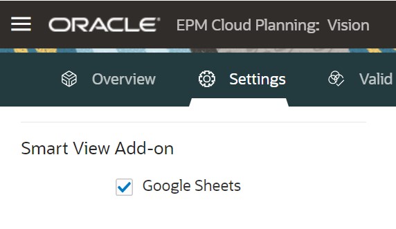 Selectievakje voor Google Sheets in applicatie-instellingen