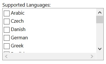 De optie 'Ondersteunde talen' met een lijst met beschikbare talen
