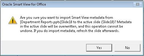 Toont een waarschuwingsbericht bij het importeren van metagegevens in een PowerPoint-dia of -presentatie.