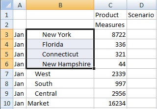 Toont de geselecteerde onderdelen New York, Florida, Connecticut en New Hampshire.