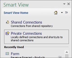 Het oorspronkelijke Smart View-venster met Privéverbindingen geselecteerd