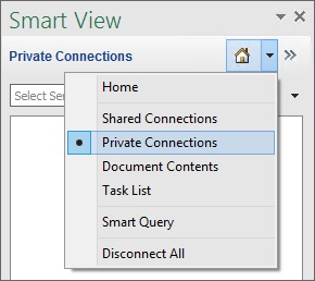 Het dropdownmenu van de knop Beginpagina waarin de optie Privéverbindingen is geselecteerd.