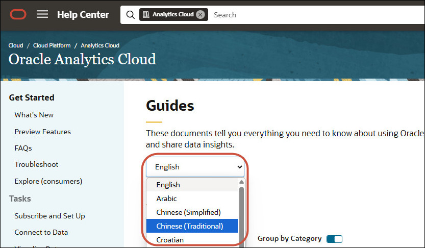 Karta "Books" dla Oracle Analytics