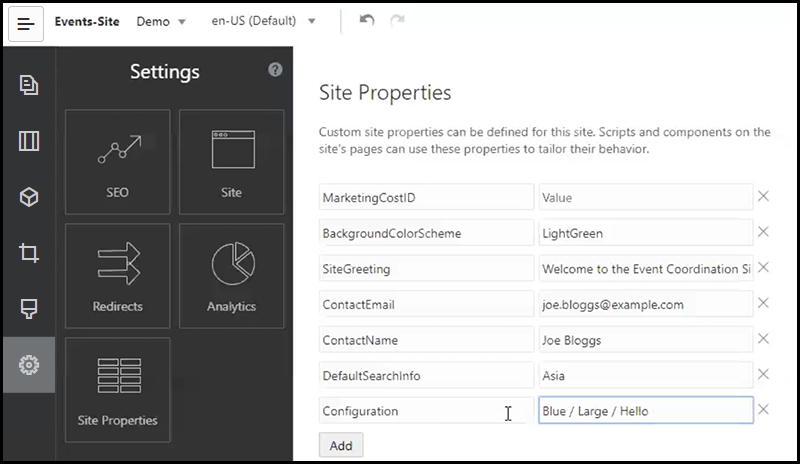 Propriedades do Site Customizadas