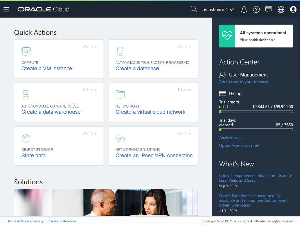 Dashboard da Consola do Infrastructure
