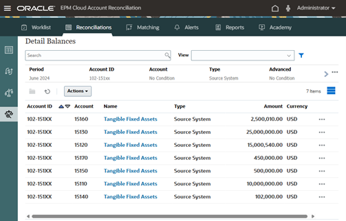 Esta imagem exibe a guia Detalhes do Saldo do cart&atilde;o Reconcilia&ccedil;&otilde;es.