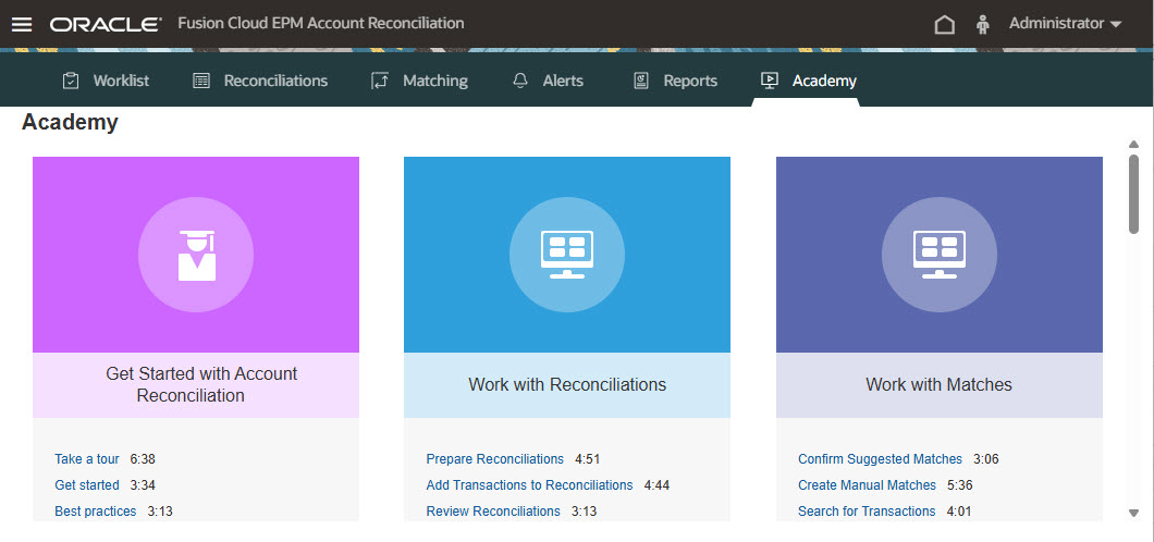Captura de tela de tutoriais e v&iacute;deos do Oracle Academy dispon&iacute;veis