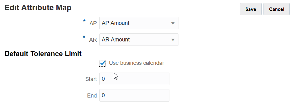 Exemplo de Mapeamento de Atributos Padrão mostrando a caixa de seleção de habilitação do calendário comercial