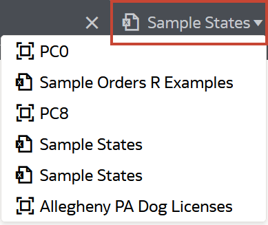 Menu drop-down de alternância do conjunto de dados
