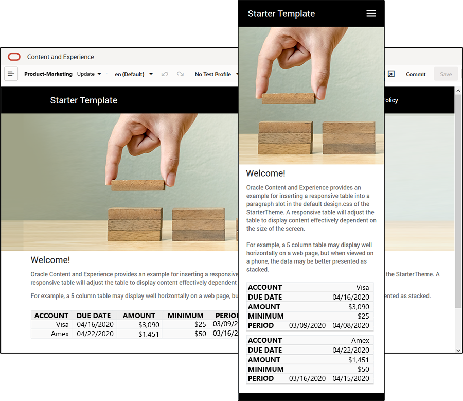 Site mostrado na horizontal e na vertical